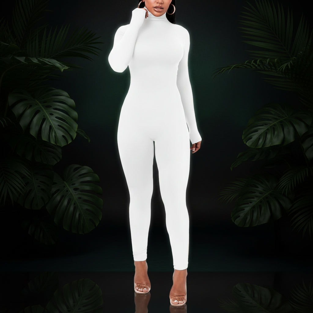 Azhong Women's Sexy Long Sleeve Turtleneck Jumpsuits Bodycon Back Zipper High Waist One Piece Casual Club Rompers