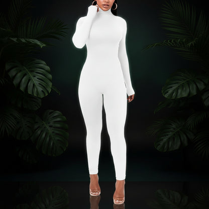 Azhong Women's Sexy Long Sleeve Turtleneck Jumpsuits Bodycon Back Zipper High Waist One Piece Casual Club Rompers