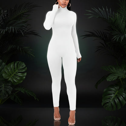 Azhong Women's Sexy Long Sleeve Turtleneck Jumpsuits Bodycon Back Zipper High Waist One Piece Casual Club Rompers