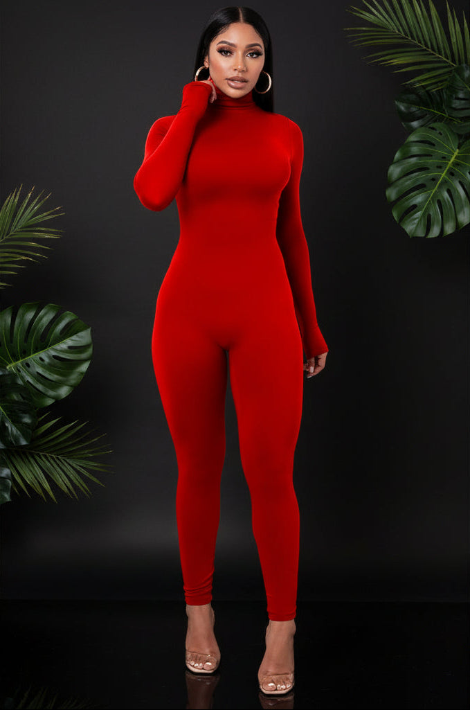 Azhong Women's Sexy Long Sleeve Turtleneck Jumpsuits Bodycon Back Zipper High Waist One Piece Casual Club Rompers