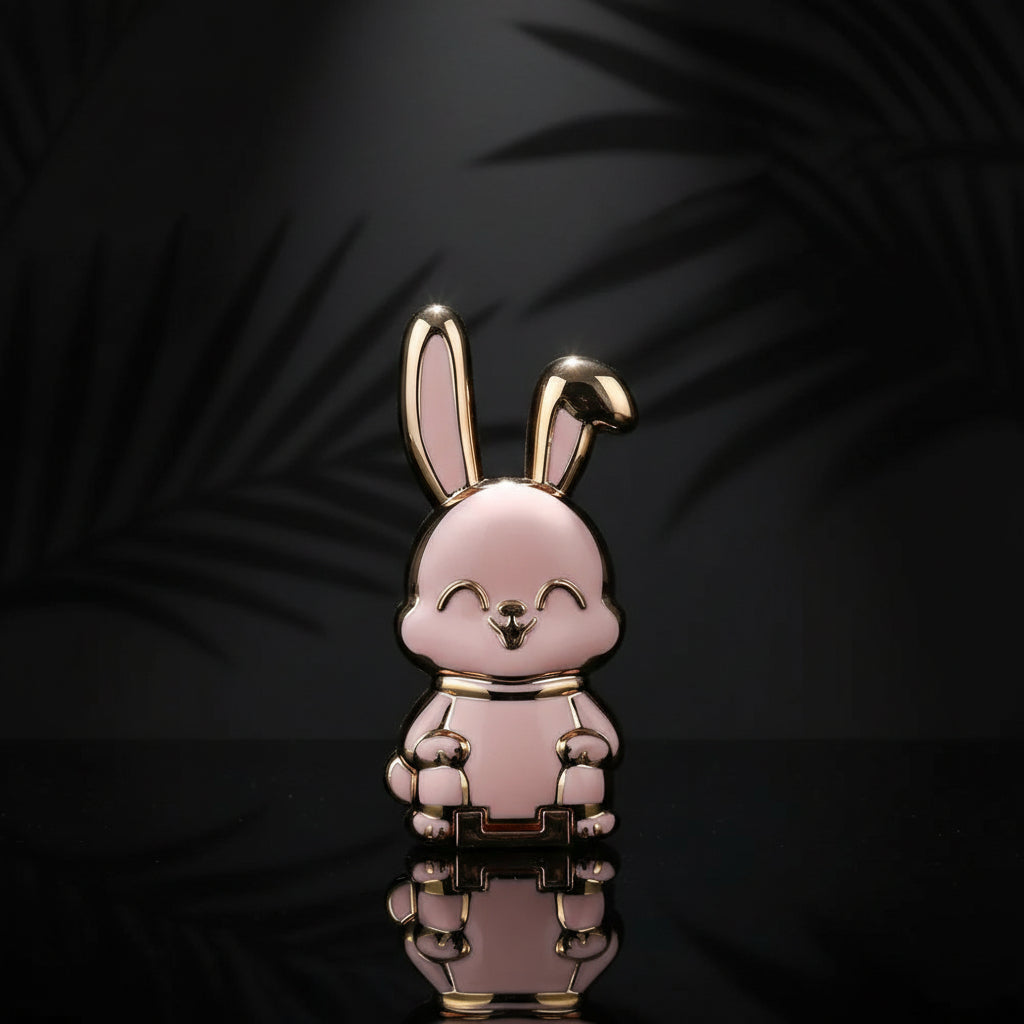Ultra-Thin Cartoon Rabbit Phone Stand - Universal Finger Ring Holder with Foldable Design and Adhesive Support Frame