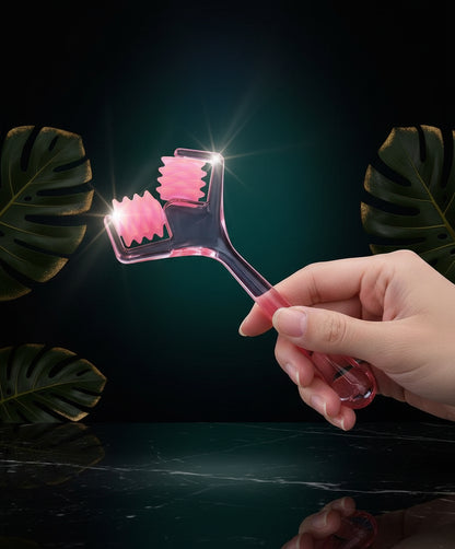 Jade Roller Massager, Slimming Chin Massage Roller for Face Massager Skin Firming Beauty Tools Face Massager, Rose, Step