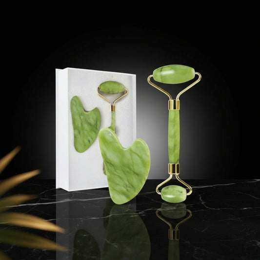 GUGUG Jade Roller and Gua Sha Set, Rose Quartz Roller with Guasha Stone, Facial Roller for Women, Massage Tool for Face, Neck and Body Muscles Relaxing