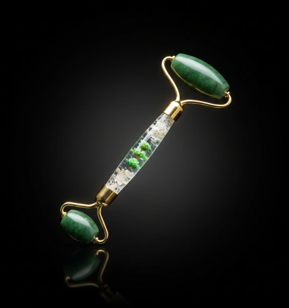 Green Aventurine Jade Roller Massage Guasha Board Natural Crystal Stone Gouache Scraper Face Massager Anti Wrinkle Beauty Tools-Horn C Set No Box