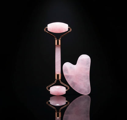 GeeRic Jade Roller & Gua Sha Scraping Massage Tool Anti-Aging Quartz 100% Natural Facial Jade Stone Set - Face Eye Neck Beauty Roller for Slimming & Firming - Rejuvenate Skin and