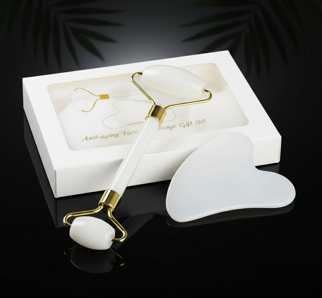 Gua Sha Jade Roller for the Face, GeeRic Gua Sha Tool Jade Roller for Facial Massage Tools, Natural Jade Roller Set of Soothing Stone, Eliminates Eye Swelling, Skin, Face,