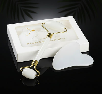 Gua Sha Jade Roller for the Face, GeeRic Gua Sha Tool Jade Roller for Facial Massage Tools, Natural Jade Roller Set of Soothing Stone, Eliminates Eye Swelling, Skin, Face,