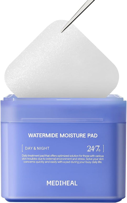 MEDIHEAL Watermide Toner Pad - vierkante katoenen gezichtstonerpads met Icelandic Glaciaal Water - Verbetert de huidtemperatuur, hydraterende tonerpads om te drogen, puffy, zachte huid - veganistische