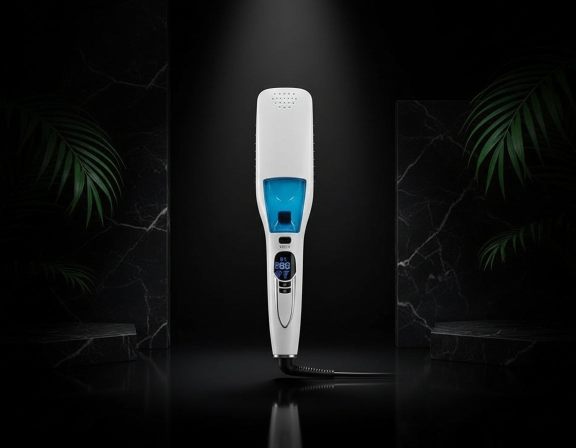 Professional Salon Steam Straighteners for Hair, Vapor Steam Flat Iron Ceramic Tourmaline Hair Straightener, Fast Heat up, LED Display, Dual Voltage, White