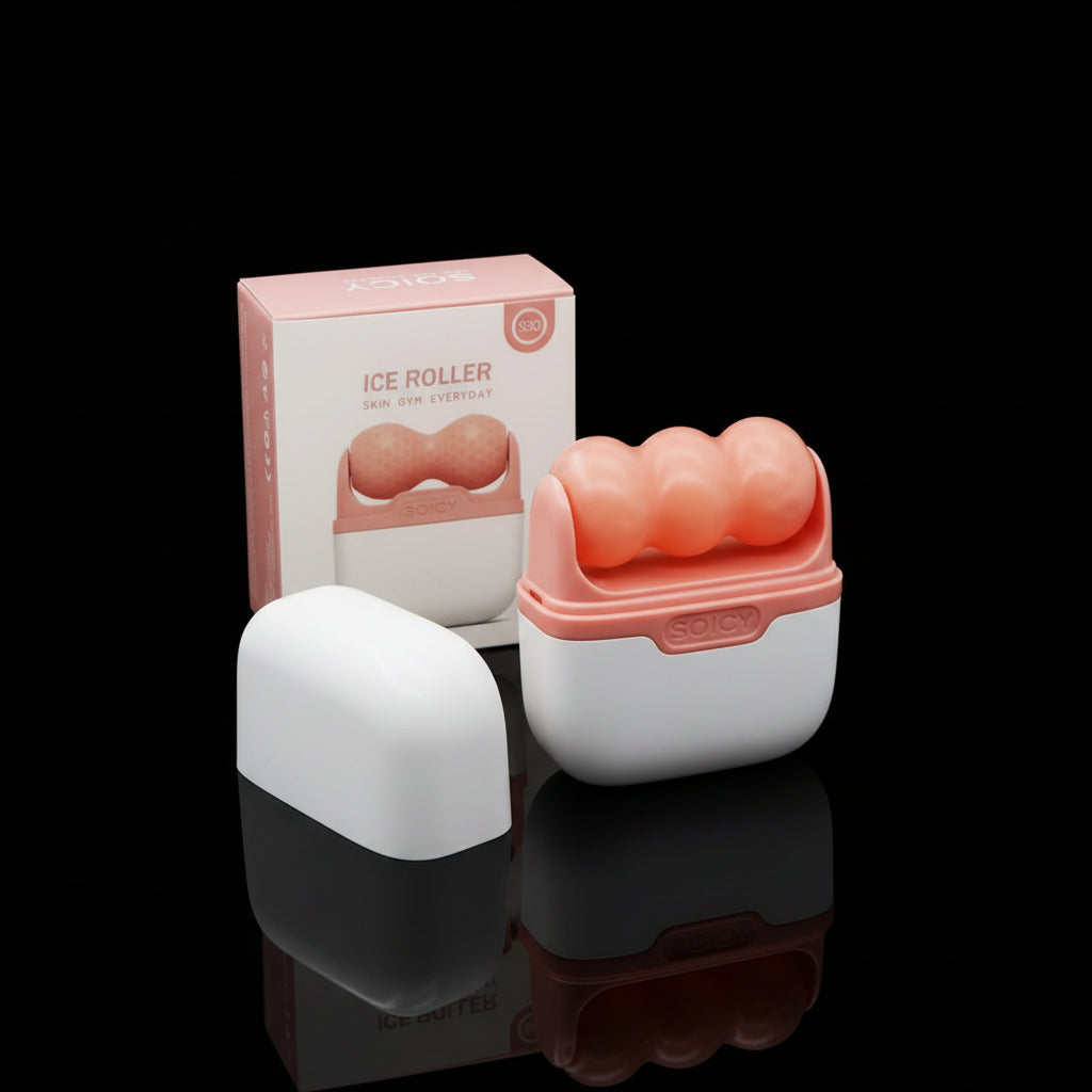 Ice Roller for Face and Eyes - Facial Skin Care Tools with 2 in 1 Roller and Travel Case to Reduce Puffiness and Relief Migraine, Pain. Women Gift (Pink)