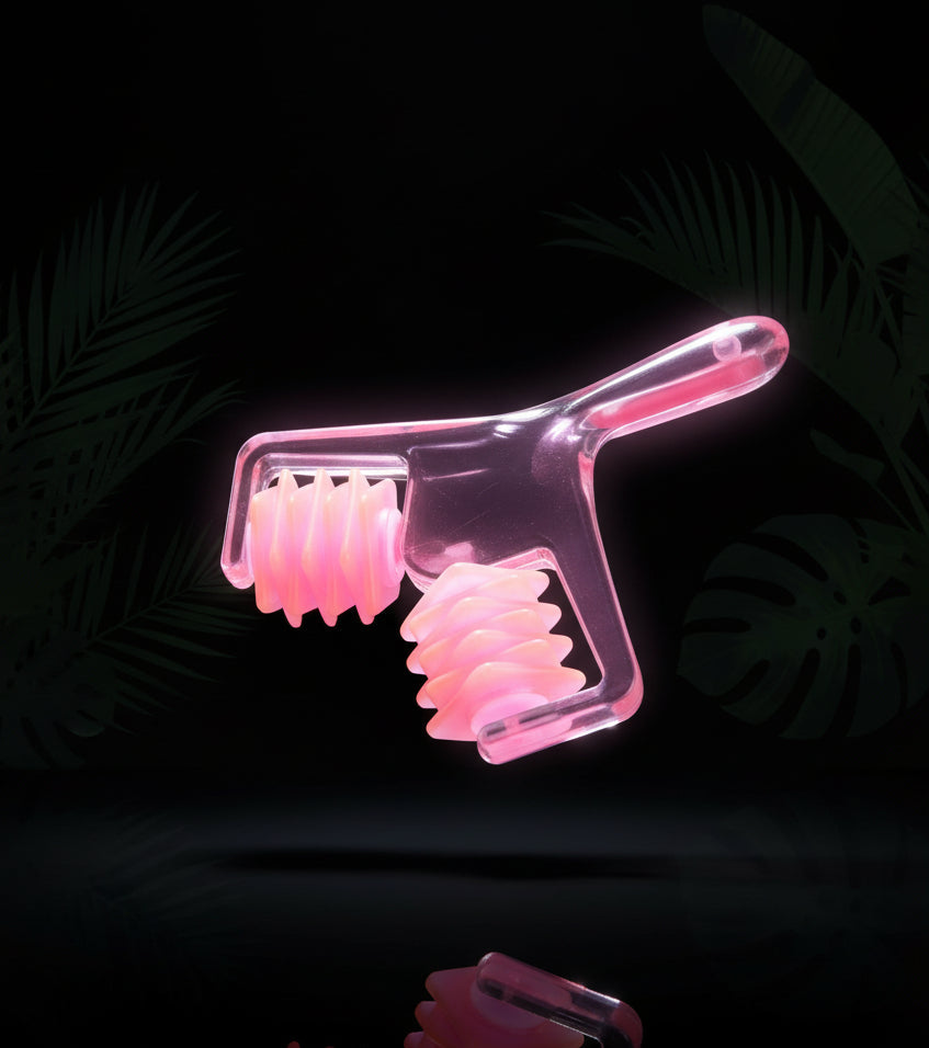 Jade Roller Massager, Slimming Chin Massage Roller for Face Massager Skin Firming Beauty Tools Face Massager, Rose, Step