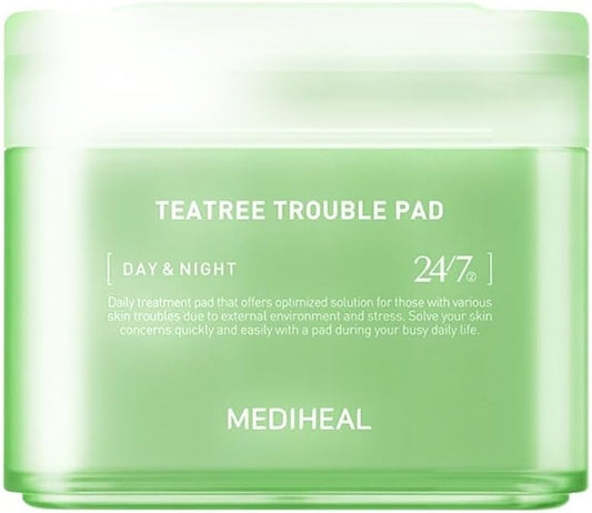 MEDIHEAL Teatree Trouble Toner Pads voor het gezicht met Tea Tree & Lactobacillus - Verzachtende wattenschijfjes voor gevoelige en acnegevoelige huid, veganistisch gaas, 100 pads