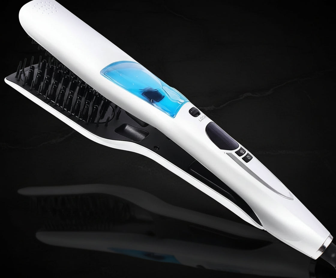 Professional Salon Steam Straighteners for Hair, Vapor Steam Flat Iron Ceramic Tourmaline Hair Straightener, Fast Heat up, LED Display, Dual Voltage, White