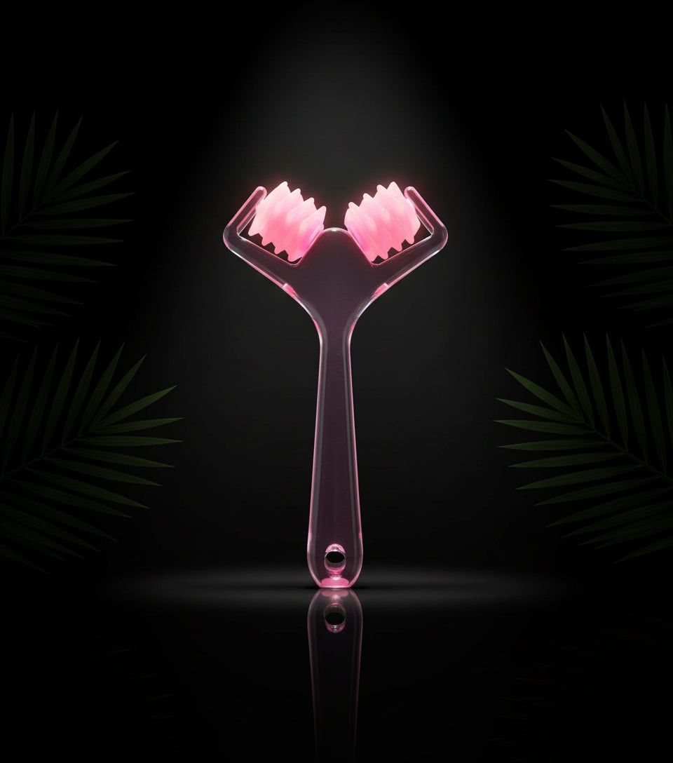 Jade Roller Massager, Slimming Chin Massage Roller for Face Massager Skin Firming Beauty Tools Face Massager, Rose, Step