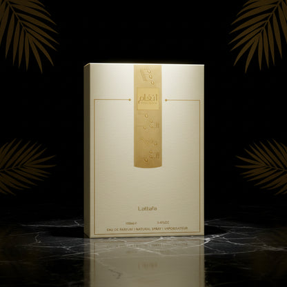 Angham Original Eau de Parfum, 100 ml, Arabic Perfume Long Life, Includes Refillable Atomizer, 5 ml, Oriental Fragrance with Notes of Mandarin, Pink Pepper and Vanilla (Angham)