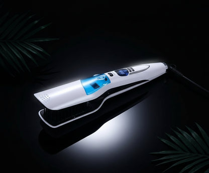 Professional Salon Steam Straighteners for Hair, Vapor Steam Flat Iron Ceramic Tourmaline Hair Straightener, Fast Heat up, LED Display, Dual Voltage, White