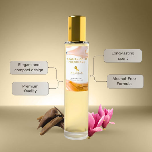 Arabian Gold Pheromone Roll-on Perfume Oil | Concentrated Fragrance | Long Lasting Oil Based Perfume for Men and Women | Travel Size Bottle Alcohol-Free (15ml)