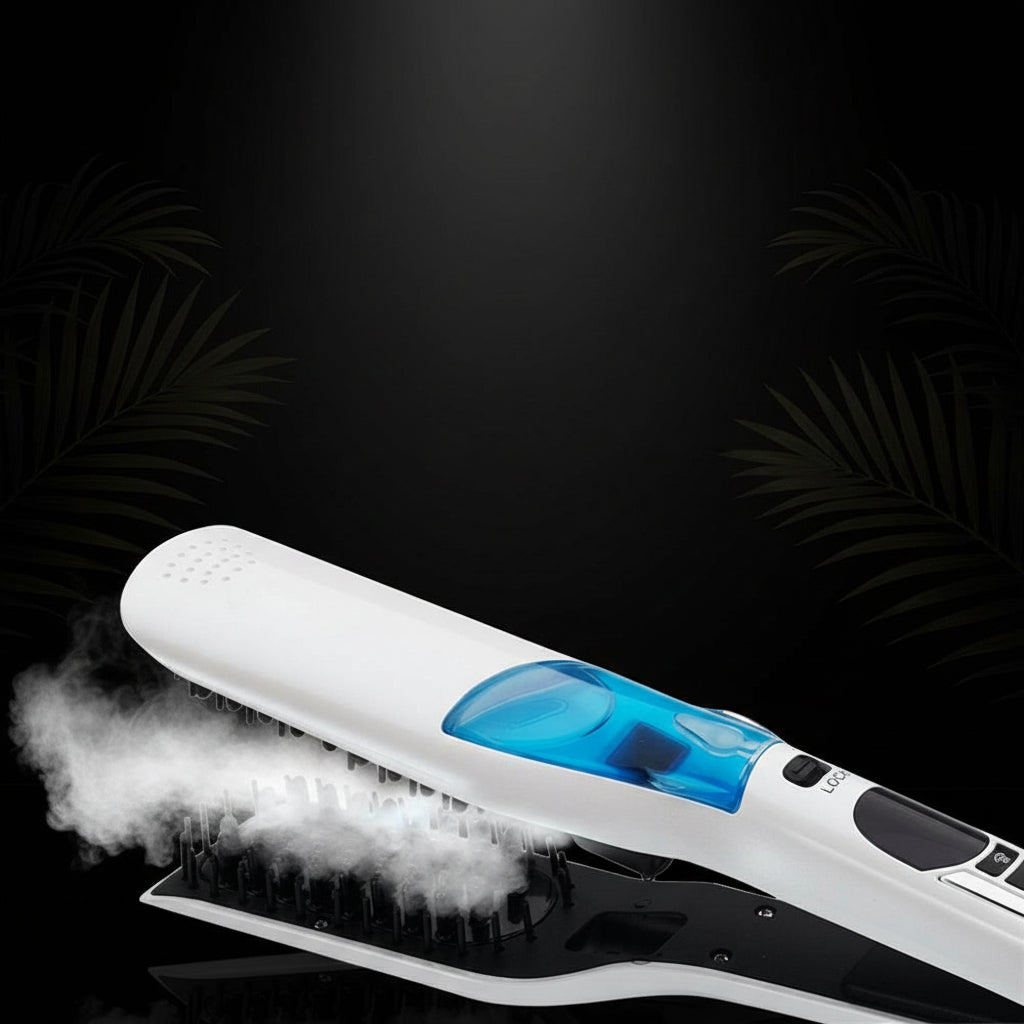 Professional Salon Steam Straighteners for Hair, Vapor Steam Flat Iron Ceramic Tourmaline Hair Straightener, Fast Heat up, LED Display, Dual Voltage, White