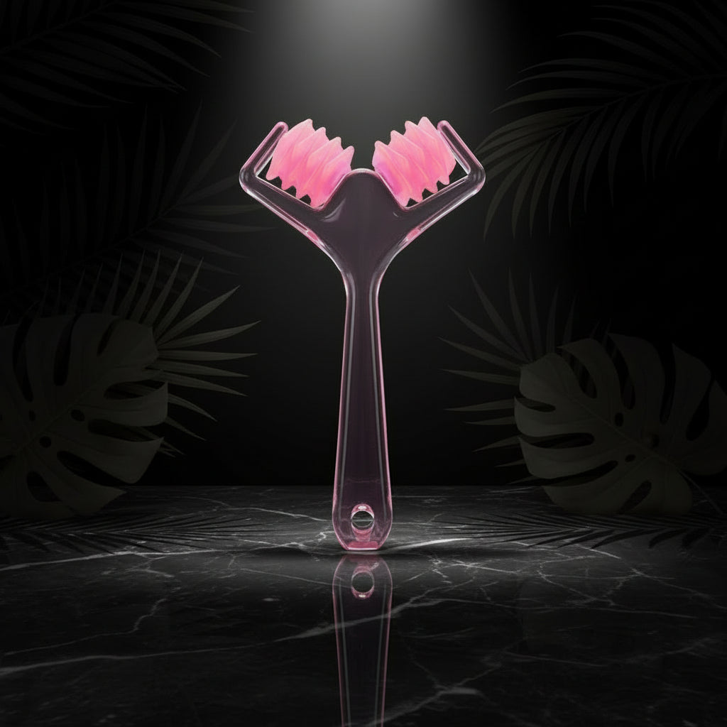 Jade Roller Massager, Slimming Chin Massage Roller for Face Massager Skin Firming Beauty Tools Face Massager, Rose, Step