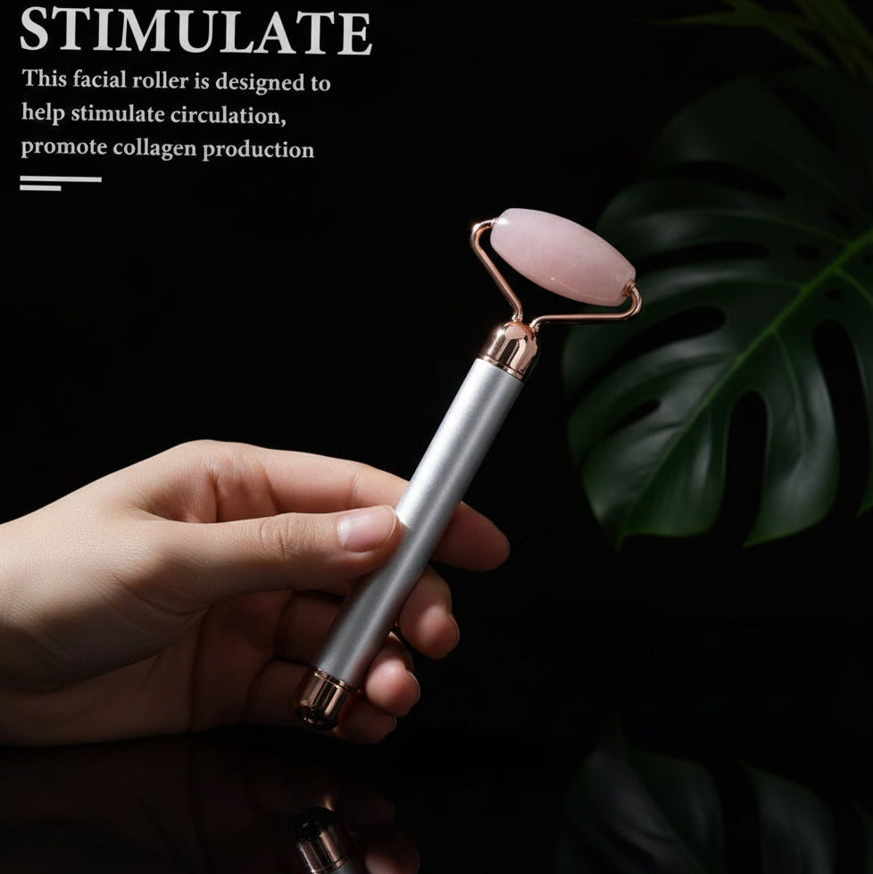 1 Set Jade Massager Natural Jade Roller Facial Roller Massager Vibrating Facial Roller Tools For Facial Massage Crystal Stick 3D Zinc Alloy The Face
