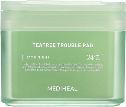 MEDIHEAL Teatree Trouble Toner Pads voor het gezicht met Tea Tree & Lactobacillus - Verzachtende wattenschijfjes voor gevoelige en acnegevoelige huid, veganistisch gaas, 100 pads