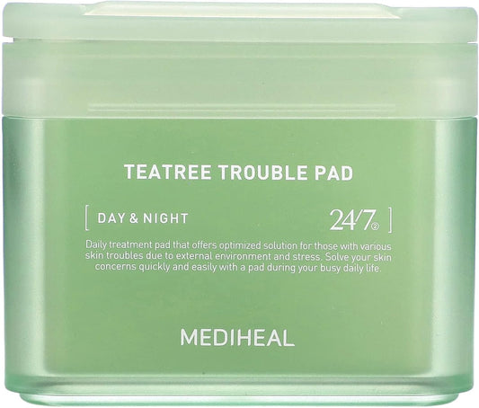 MEDIHEAL Teatree Trouble Toner Pads voor het gezicht met Tea Tree & Lactobacillus - Verzachtende wattenschijfjes voor gevoelige en acnegevoelige huid, veganistisch gaas, 100 pads
