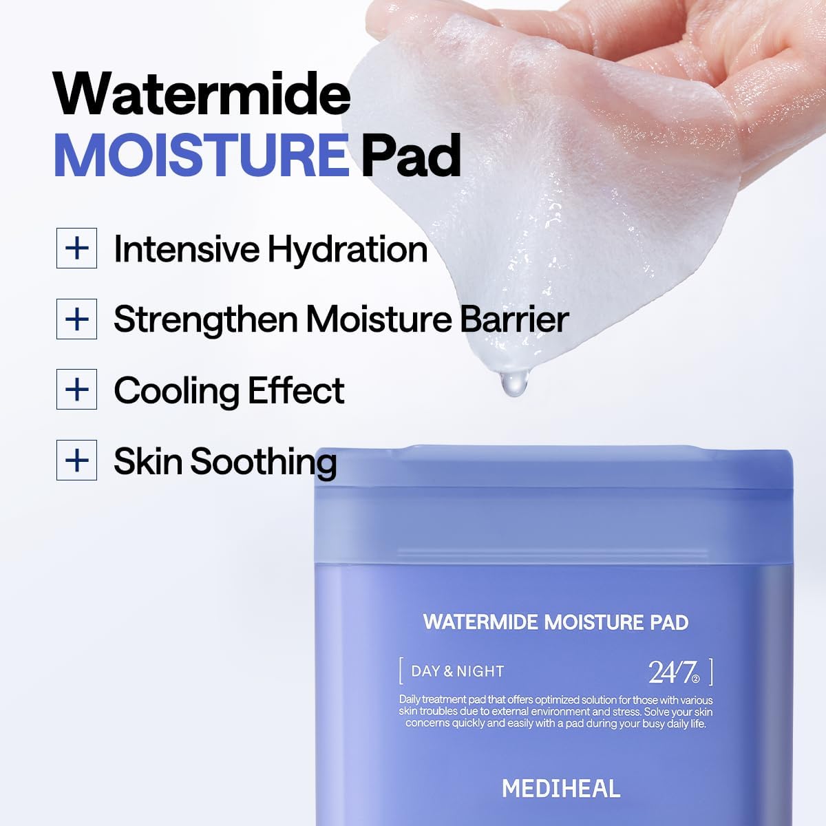 MEDIHEAL Watermide Toner Pad - vierkante katoenen gezichtstonerpads met Icelandic Glaciaal Water - Verbetert de huidtemperatuur, hydraterende tonerpads om te drogen, puffy, zachte huid - veganistische