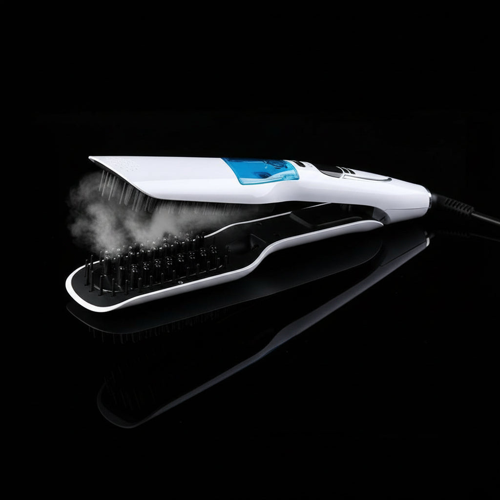 Professional Salon Steam Straighteners for Hair, Vapor Steam Flat Iron Ceramic Tourmaline Hair Straightener, Fast Heat up, LED Display, Dual Voltage, White