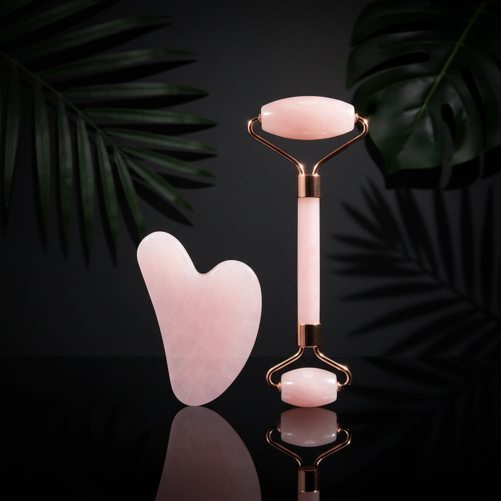 GUGUG Jade Roller and Gua Sha Set, Rose Quartz Roller with Guasha Stone, Facial Roller for Women, Massage Tool for Face, Neck and Body Muscles Relaxing