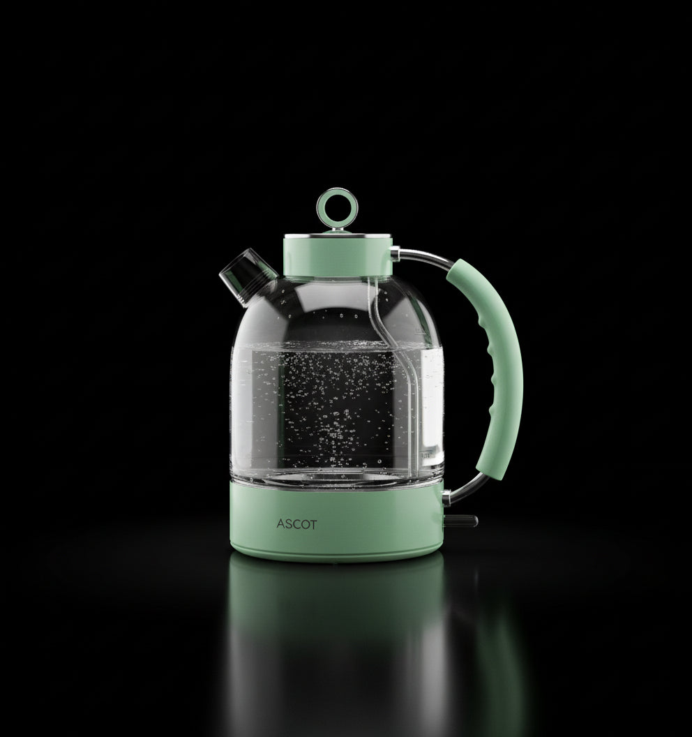 ASCOT Electric Kettle, Glass Electric Tea Kettle Gifts for Men/Women/Family 1.5L 1500W Borosilicate Glass Tea Heater, with Auto Shut-Off and Boil-Dry Protection (Polar White)