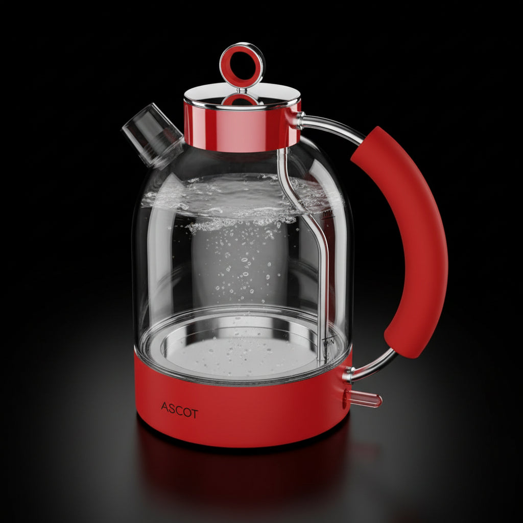 ASCOT Electric Kettle, Glass Electric Tea Kettle Gifts for Men/Women/Family 1.5L 1500W Borosilicate Glass Tea Heater, with Auto Shut-Off and Boil-Dry Protection (Polar White)