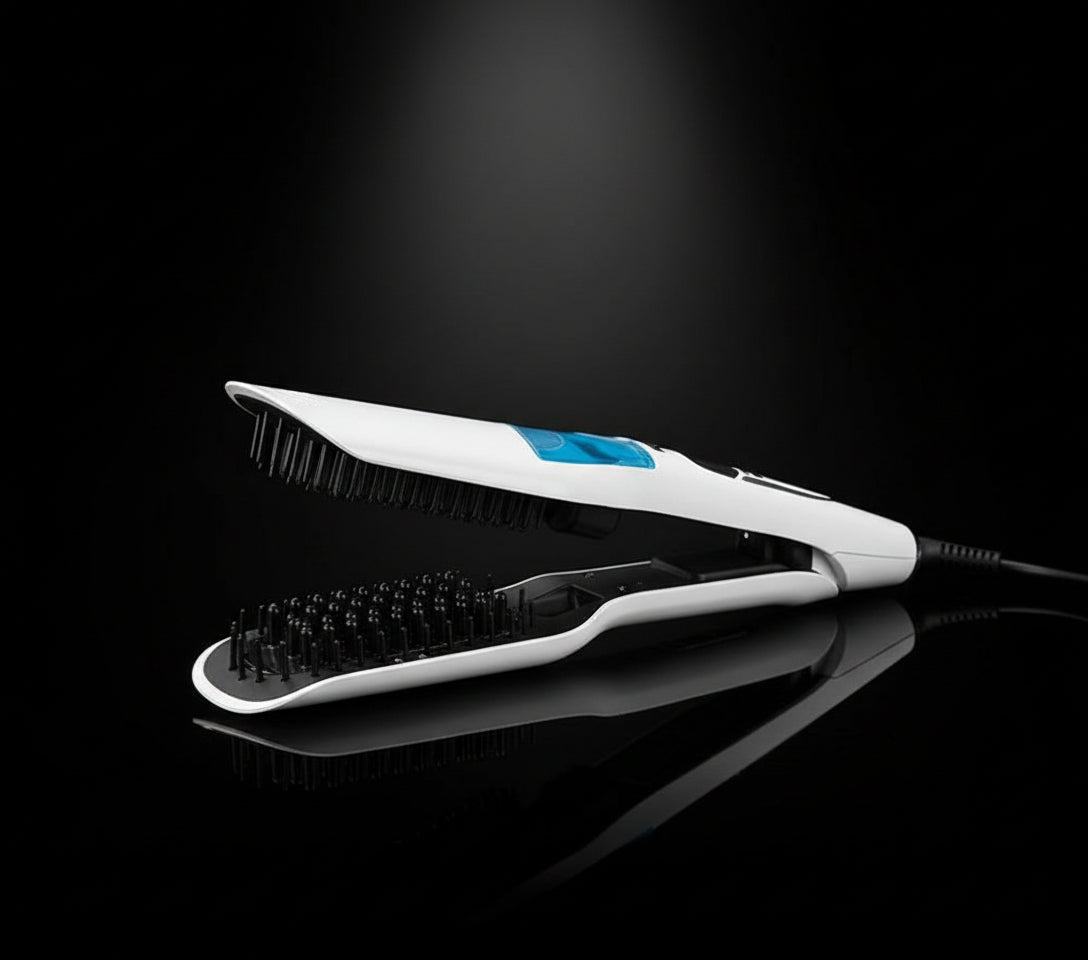 Professional Salon Steam Straighteners for Hair, Vapor Steam Flat Iron Ceramic Tourmaline Hair Straightener, Fast Heat up, LED Display, Dual Voltage, White