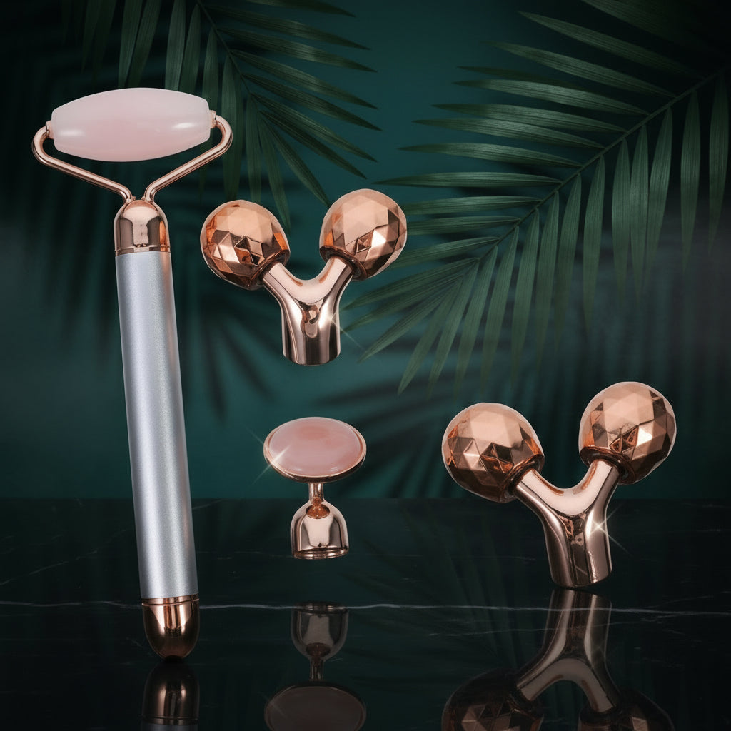 1 Set Jade Massager Natural Jade Roller Facial Roller Massager Vibrating Facial Roller Tools For Facial Massage Crystal Stick 3D Zinc Alloy The Face