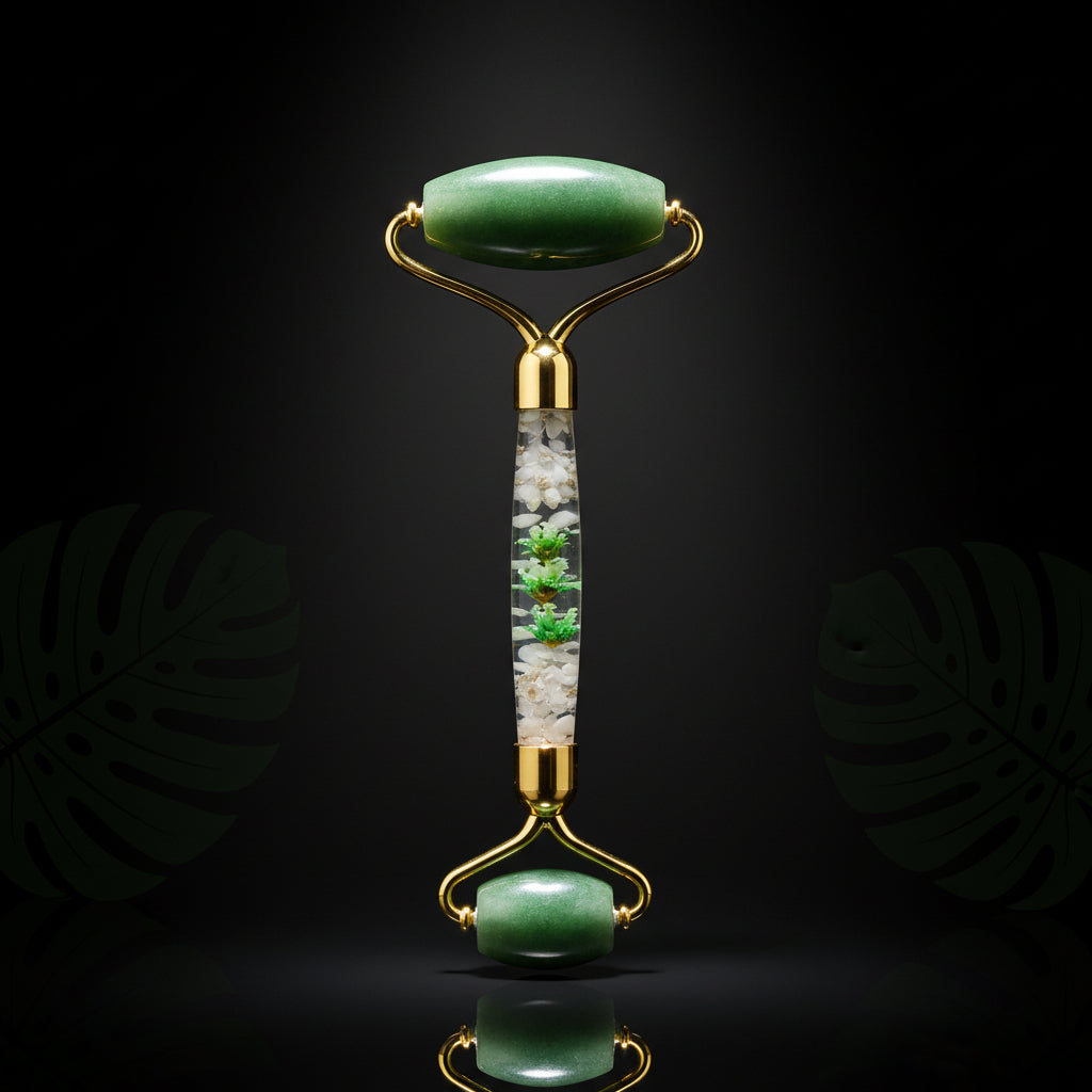 Green Aventurine Jade Roller Massage Guasha Board Natural Crystal Stone Gouache Scraper Face Massager Anti Wrinkle Beauty Tools-Horn C Set No Box