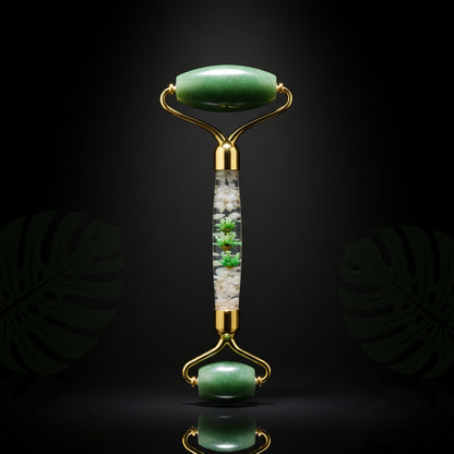 Green Aventurine Jade Roller Massage Guasha Board Natural Crystal Stone Gouache Scraper Face Massager Anti Wrinkle Beauty Tools-Horn C Set No Box