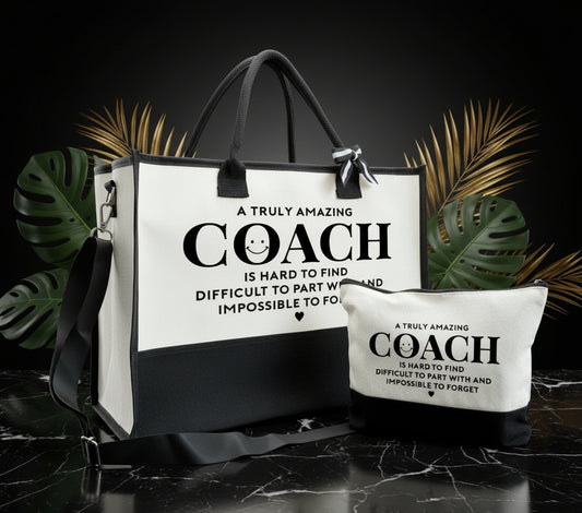 Amazing Coach Tote Bag, Canvas Tote Bag for Women, Shoulder Beach Bag, Thank You Gift for Female Coach, Coach Gifts for Women, Travel Bag Gifts for Coach, Canvas Tote Bag With Zipper, Makeup Bag
