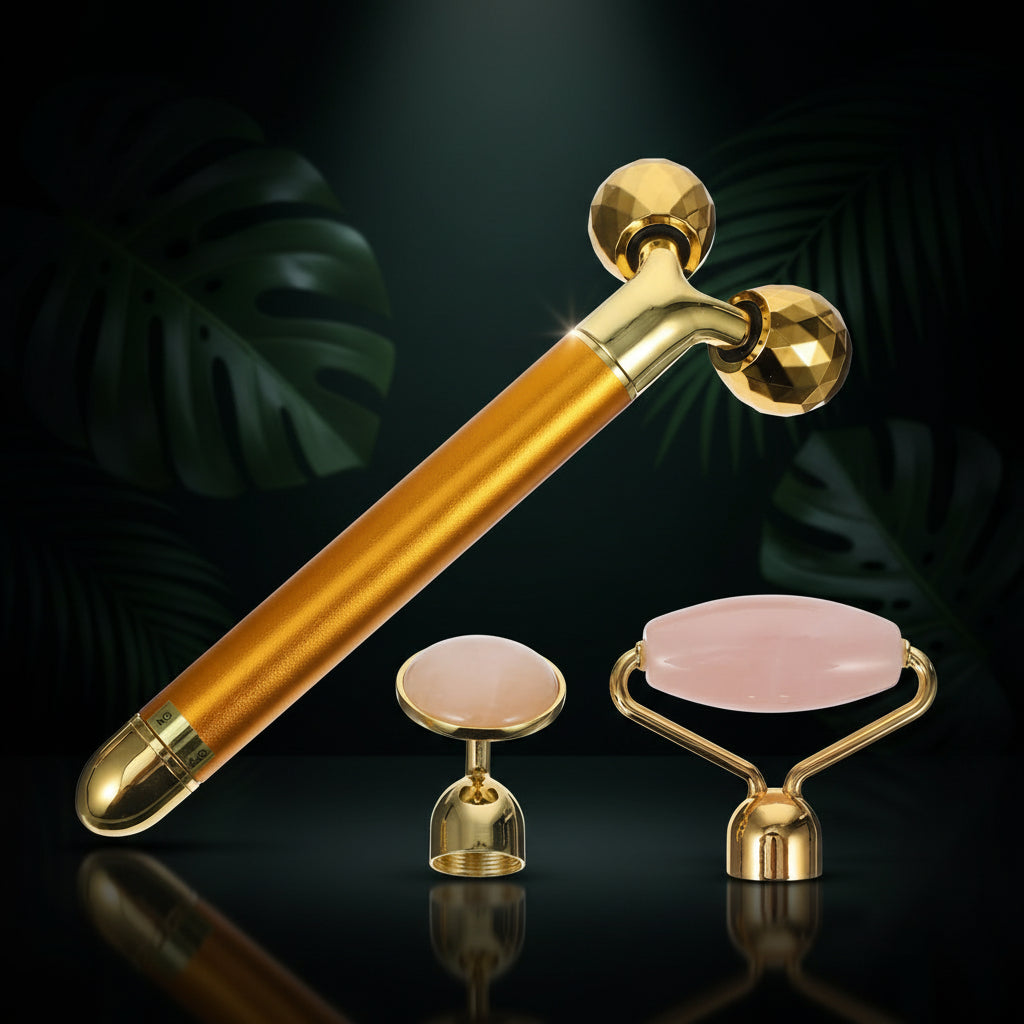 1 Set Jade Massager Natural Jade Roller Facial Roller Massager Vibrating Facial Roller Tools For Facial Massage Crystal Stick 3D Zinc Alloy The Face
