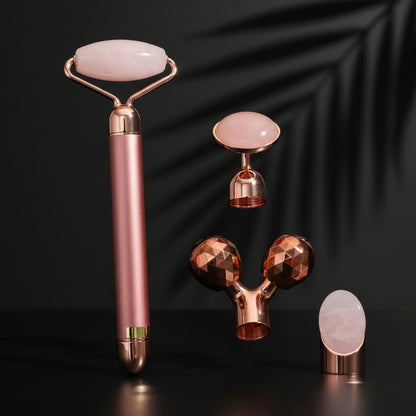 1 Set Jade Massager Natural Jade Roller Facial Roller Massager Vibrating Facial Roller Tools For Facial Massage Crystal Stick 3D Zinc Alloy The Face