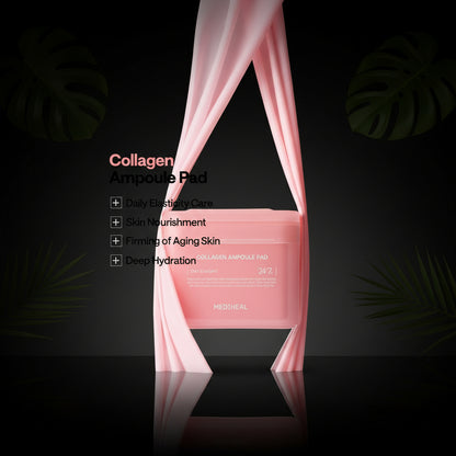 MEDIHEAL Collageen Ampoule Pad - Vierkante Katoenen Gezichtstoner Pads Collageen & Ceramide - Huidversteviging & Elasticiteit Herstellen - Rimpels & Lijntjes Strakker - Vegan Eco Silk Pads, 100 Pads