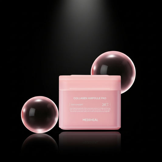 MEDIHEAL Collageen Ampoule Pad - Vierkante Katoenen Gezichtstoner Pads Collageen & Ceramide - Huidversteviging & Elasticiteit Herstellen - Rimpels & Lijntjes Strakker - Vegan Eco Silk Pads, 100 Pads