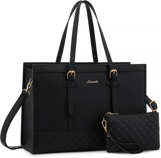 LOVEVOOK Fashion Laptop Tote Bag for Women, 15.6 inch, Black