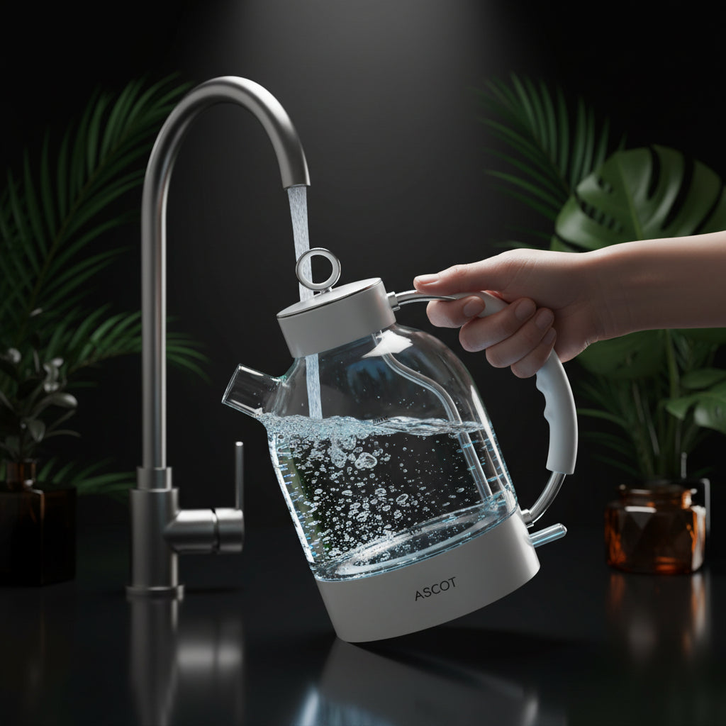 ASCOT Electric Kettle, Glass Electric Tea Kettle Gifts for Men/Women/Family 1.5L 1500W Borosilicate Glass Tea Heater, with Auto Shut-Off and Boil-Dry Protection (Polar White)