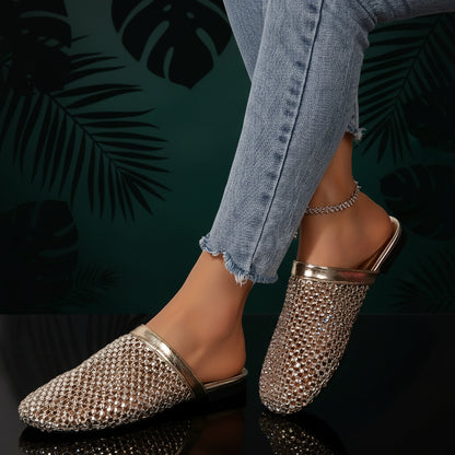 Sparkling Rhinestone Mesh Flat Slippers