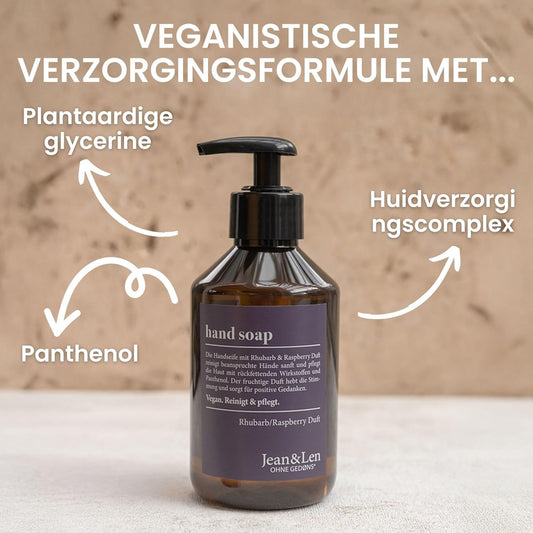 Jean & Len Alchimiste Handzeep Rabarber & Framboos, vloeibare zeep in pompdispenser voor schone en verzorgde handen, fruitige geur, zonder parabenen & siliconen, veganistisch, 250 ml