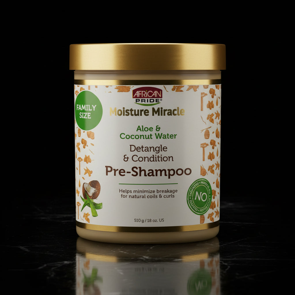 African Pride Moisture Miracle Pre-Shampoo Hair Detangler with Aloe & Coconut Water | Minimizes Breakage, Hydrates & Strengthens | Pre-Poo Treatment for Natural Coils & Curls | 18 oz.