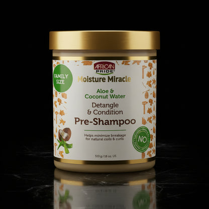 African Pride Moisture Miracle Pre-Shampoo Hair Detangler with Aloe & Coconut Water | Minimizes Breakage, Hydrates & Strengthens | Pre-Poo Treatment for Natural Coils & Curls | 18 oz.