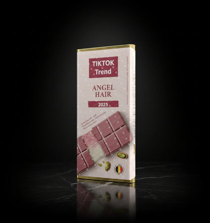 Angel hair chocolade - Angel Hair roze roze - met een fijn vanillearoma, granaatappel & suikerspin & pistachecrème - 60 gr - Dubai chocolade 2.0
