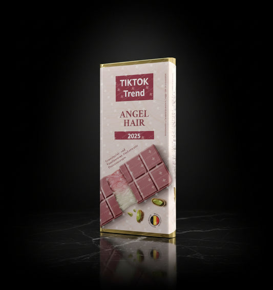 Angel hair chocolade - Angel Hair roze roze - met een fijn vanillearoma, granaatappel & suikerspin & pistachecrème - 60 gr - Dubai chocolade 2.0