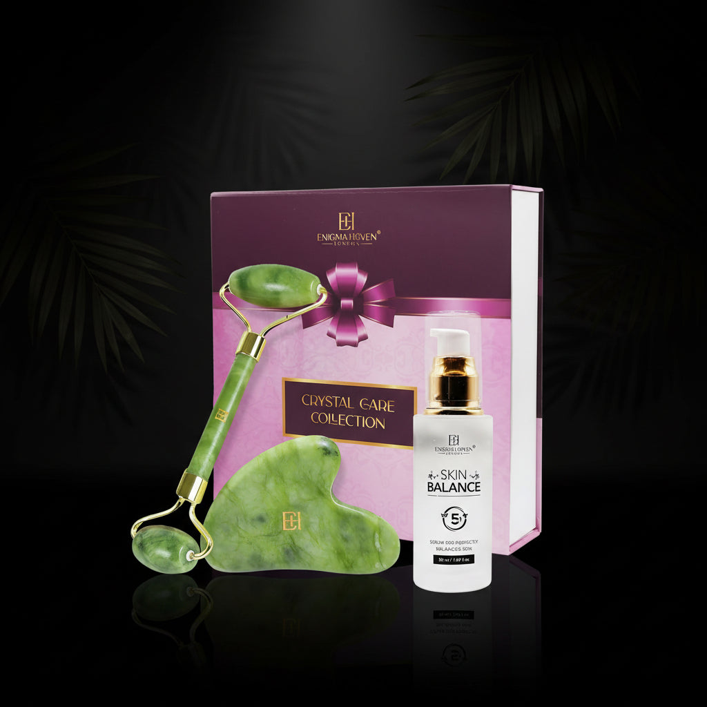 Premium Jade Roller & Gua Sha Set - 5-in-1 Skin Serum, Anti-Aging Glow Facial Massager, Luxury Skincare Gift for Women and Men (with Hyaluronic Acid + Vitamin C +