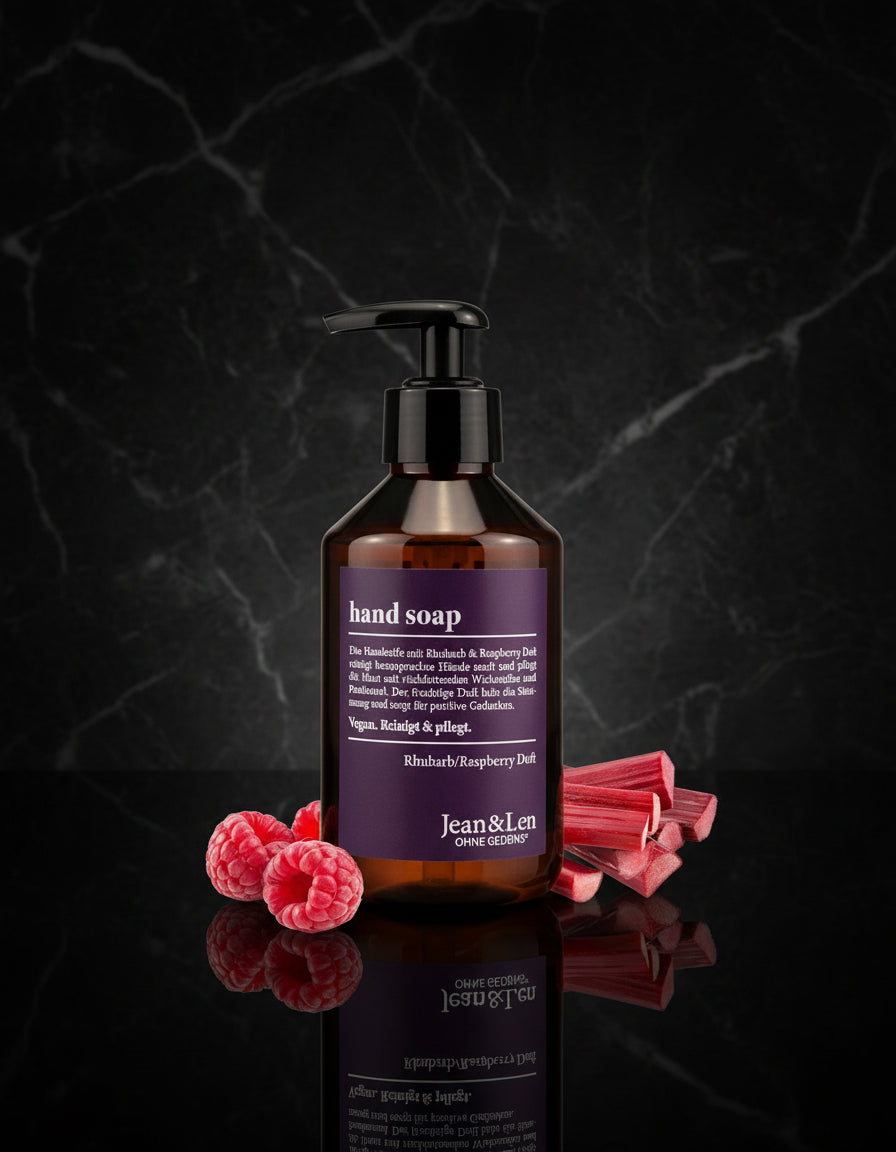 Jean & Len Alchimiste Handzeep Rabarber & Framboos, vloeibare zeep in pompdispenser voor schone en verzorgde handen, fruitige geur, zonder parabenen & siliconen, veganistisch, 250 ml
